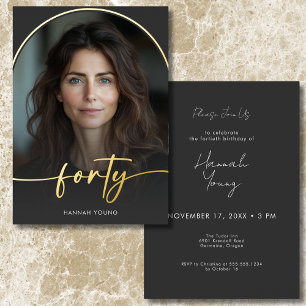 Modern Minimal Black Arch Fortieth Birthday Foil Invitation
