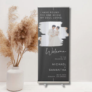 Modern Minimal Black Background Wedding Welcome  Retractable Banner