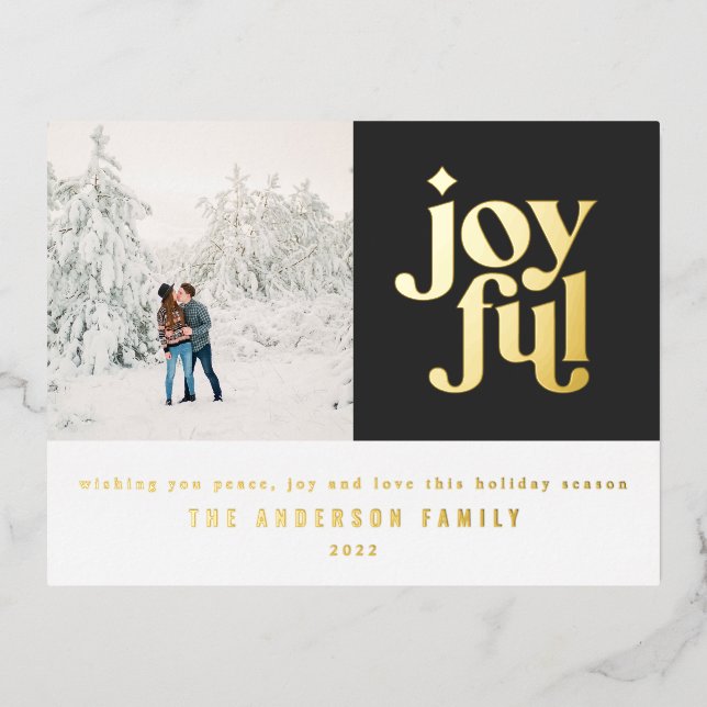 Modern minimal black Christmas typography Foil Hol Foil Holiday Postcard (Front)