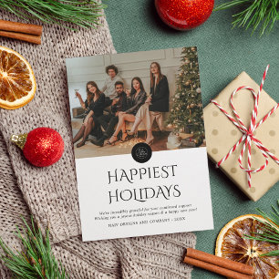 Modern Minimal Black Company Logo Photo Christmas Holiday Card