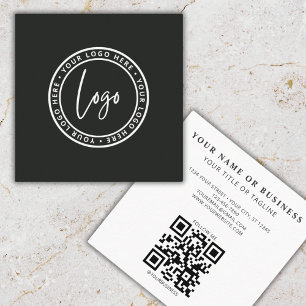 Modern Minimal Black Custom Logo QR Code Square Business Card