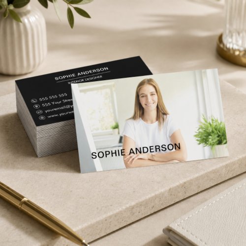 Modern Minimal Black Custom Photo Professional Business Card