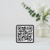 Modern minimal black custom QR code social media Square Business Card (Standing Front)