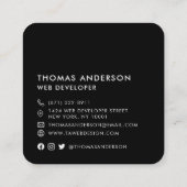 Modern minimal black custom QR code social media Square Business Card (Back)