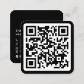 Modern minimal black custom QR code social media Square Business Card (Front/Back)