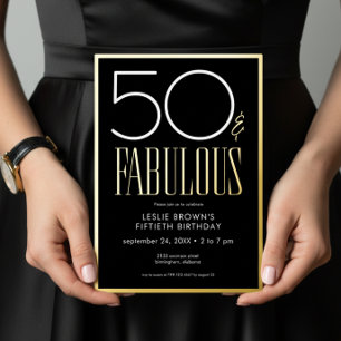 Modern Minimal Black Fifty & Fabulous Birthday Foil Invitation