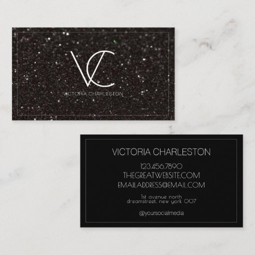Modern Minimal Black Glitter Business Card Zazzle