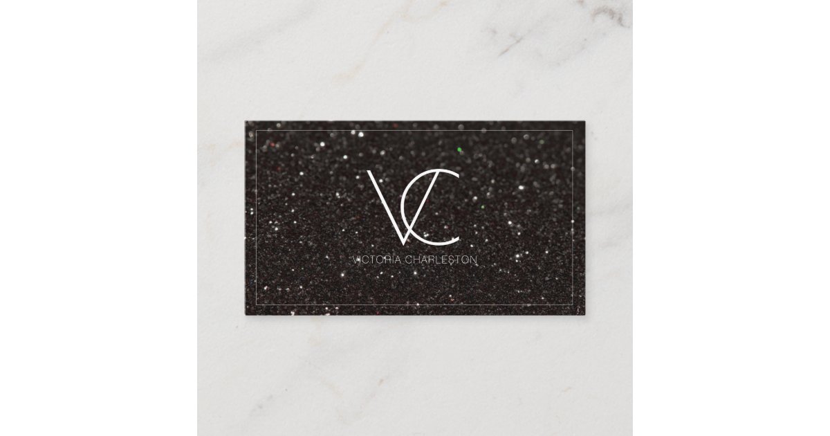 Modern Minimal Black Glitter Business Card Zazzle