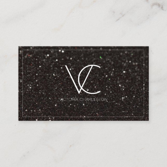 Modern Minimal Black Glitter Business Card (Front)