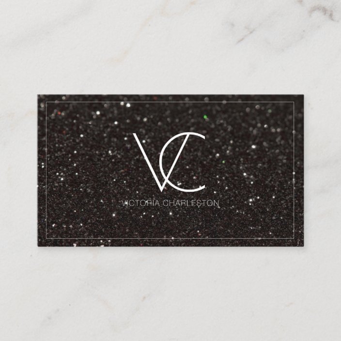 Modern Minimal Black Glitter Business Card