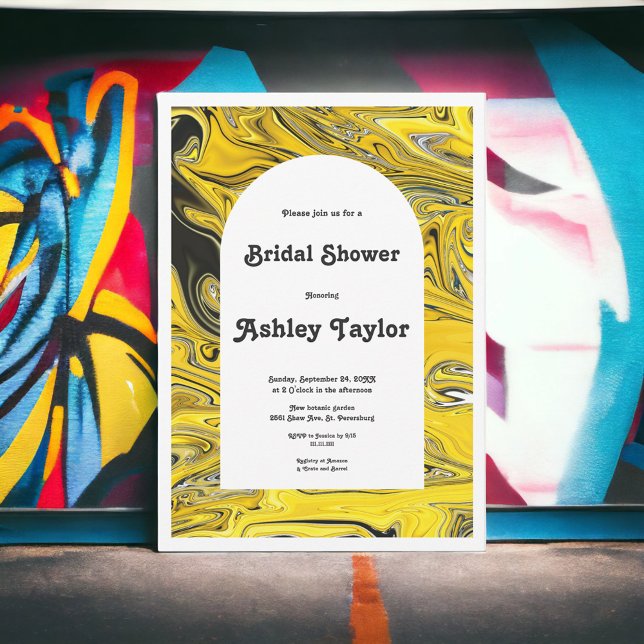 Modern Minimal Black Gold Abstract Bridal Shower Invitation (Creator Uploaded)