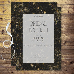 Modern Minimal Black & Gold Glitter Bridal Brunch Invitation