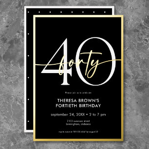 Modern Minimal Black Gold Script Birthday Foil Invitation