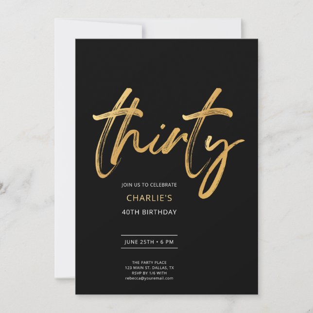 Modern Minimal Black Gold Thirty Party Invitation (Front)