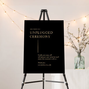 Modern Minimal Black Gold Unplugged Ceremony Sign