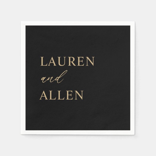 Modern Minimal Black Gold Wedding Napkins (Front)