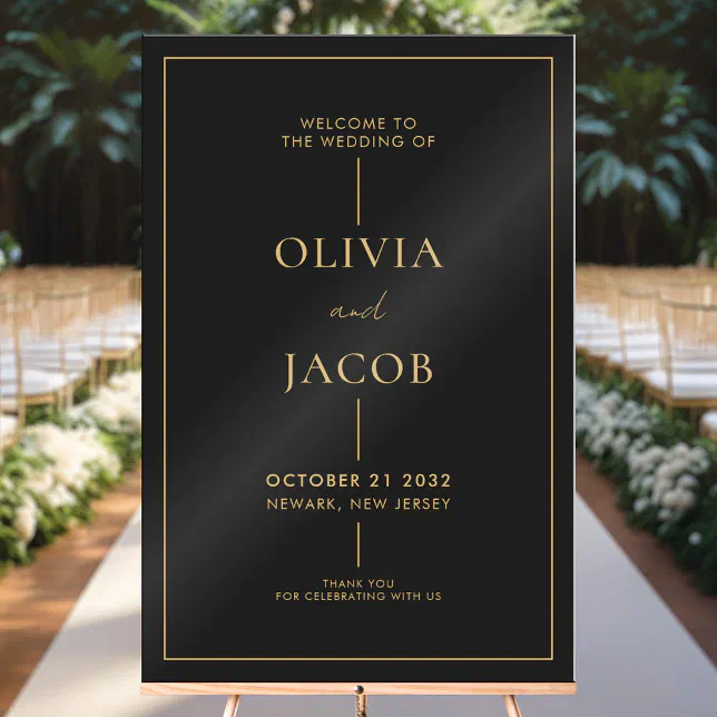 Modern Minimal Black Gold Wedding Welcome Acrylic Sign | Zazzle