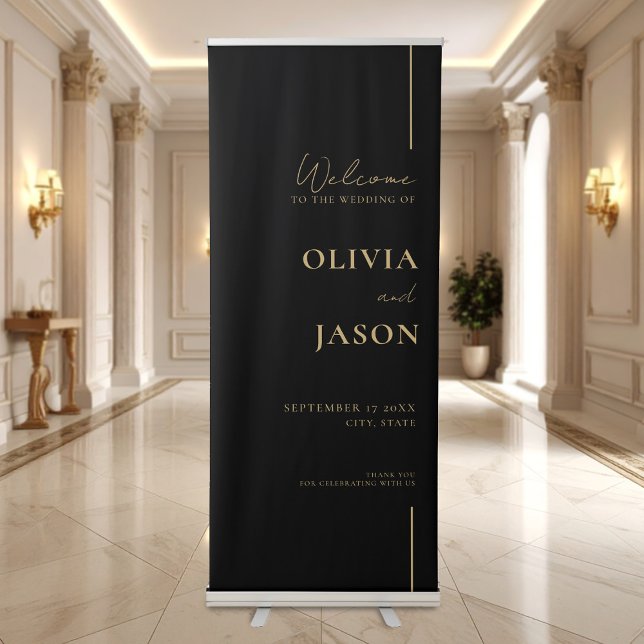 Modern Minimal Black Gold Wedding Welcome Retractable Banner (Creator Uploaded)