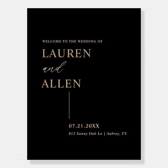 Modern Minimal Black Gold Wedding Welcome Sign (Front)