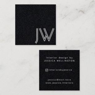 Modern Minimal Black Gray Monogram Interior Design Square Business Card