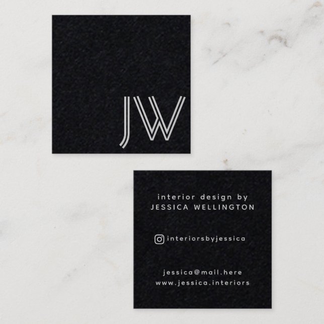 Modern Minimal Black Gray Monogram Interior Design Square Business Card (Front/Back)