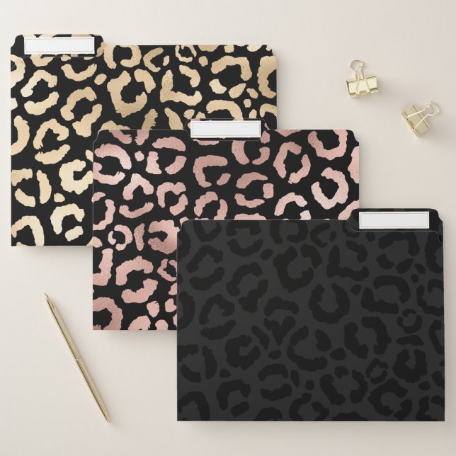 Modern Minimal Black Leopard Print File Folder (Set)
