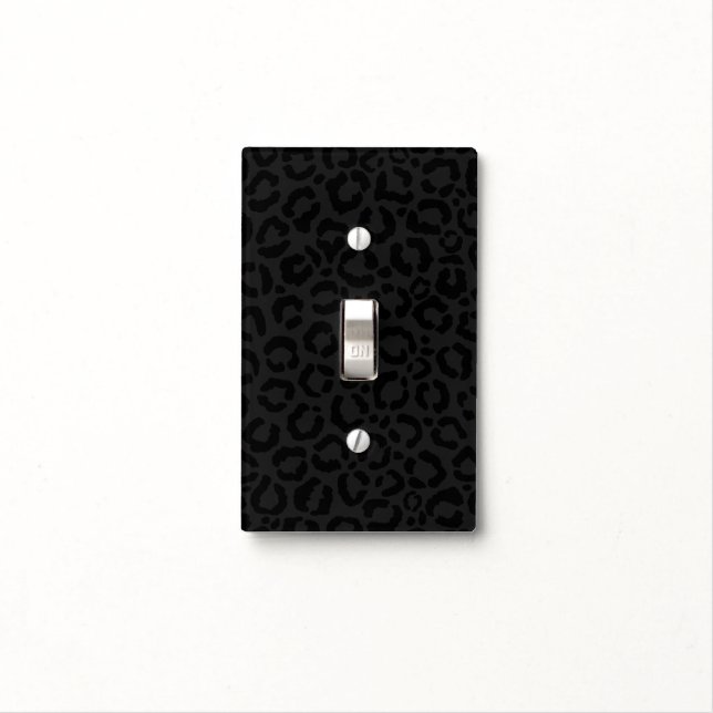 Modern Minimal Black Leopard Print Light Switch Cover (In Situ)