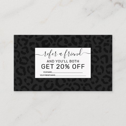 Modern Minimal Black Leopard Print Referral Card