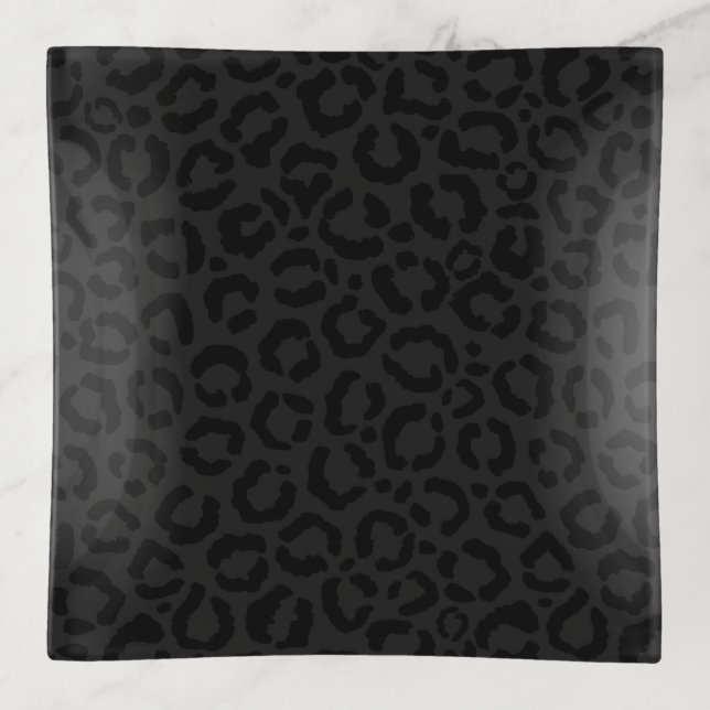 Modern Minimal Black Leopard Print Trinket Tray (Front)