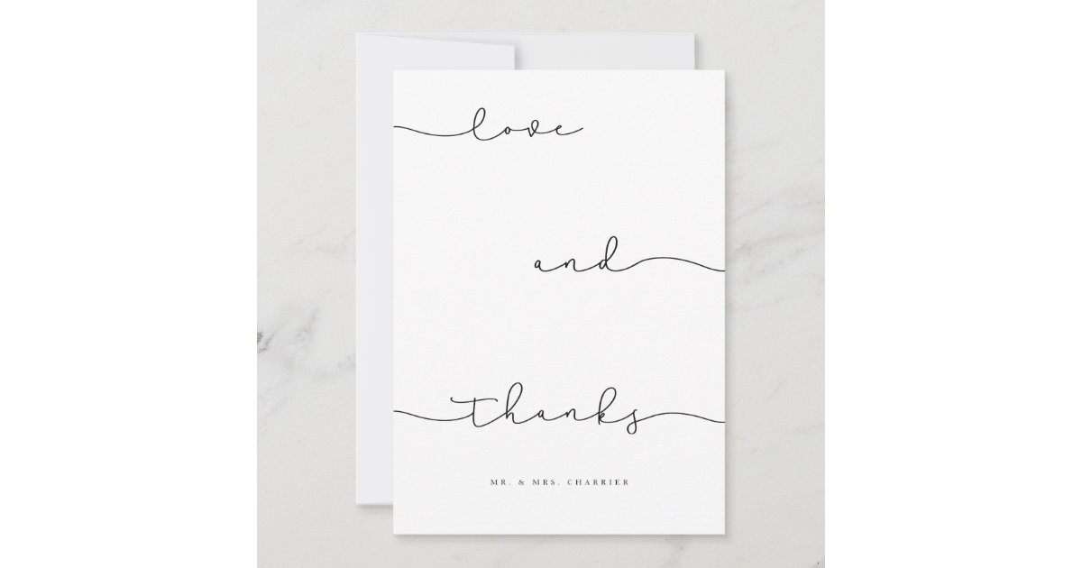 Modern Minimal Black Love & Thanks Script Photo Thank You Card | Zazzle