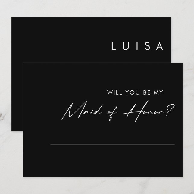 Modern Minimal | Black Maid of Honor Proposal Card (Front/Back)