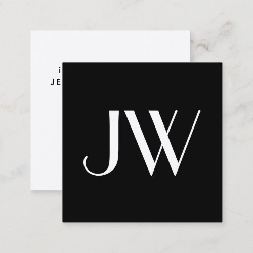 Modern Minimal Black Monogram Design QR Code Square Business Card