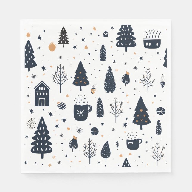 Modern Minimal Black Neutral Christmas Holiday Napkins (Front)
