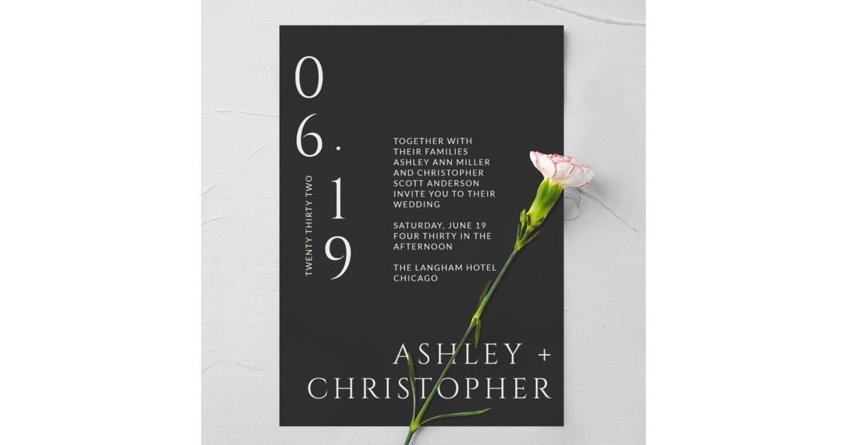Modern Minimal Black Noir Split Date Wedding Invitation | Zazzle