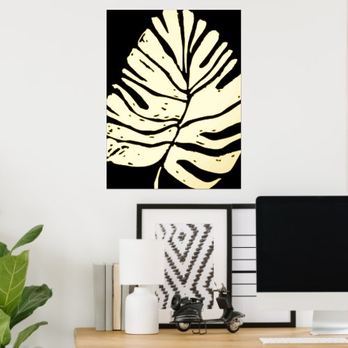 Modern Minimal Black Palm Frond Illustration Gold Foil Prints