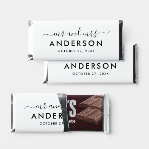 Modern Minimal Black Personalized Mr and Mrs Hershey Bar Favors