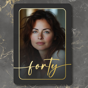 Modern Minimal Black Photo Fortieth Birthday Foil Invitation