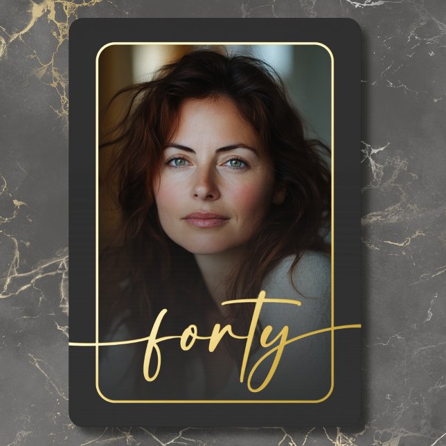 Modern Minimal Black Photo Fortieth Birthday Foil Invitation (Modern Minimal Black Photo Fortieth Birthday Foil Invitation)