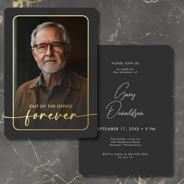 Modern Minimal Black Photo Retirement Party Foil Invitation (Modern Minimal Black Photo Retirement Party Foil Invitation)