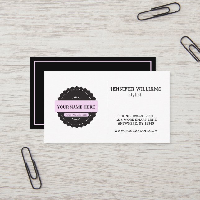 Modern Minimal Black Pink Business Logo Business Card (Front/Back In Situ)