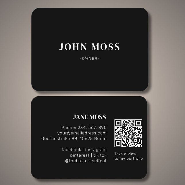 Modern Minimal Black QR Code Business Card (Modern Minimal Black QR Code Business Card)