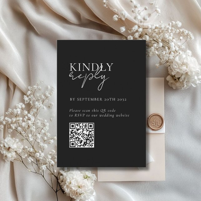 Modern, Minimal, Black, QR Code Wedding RSVP  Enclosure Card (Modern, Minimal, Black + White, QR Code Wedding RSVP Enclosure Card)