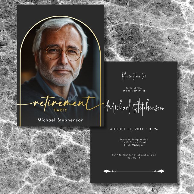 Modern Minimal Black Retirement Party Foil Invitation (Modern Minimal Black Foil Retirement Party Foil Invitation)