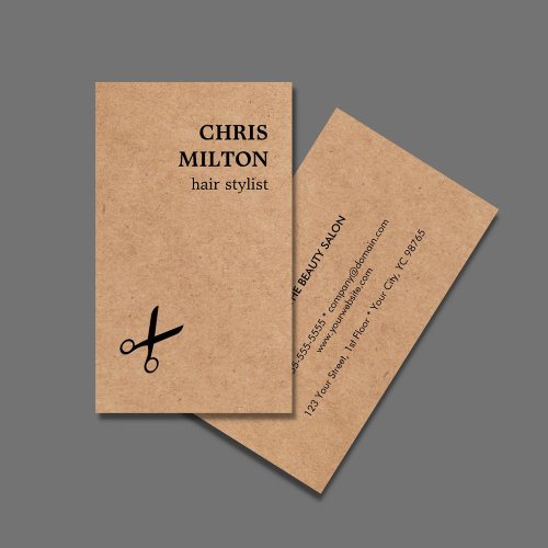 Modern Minimal Black Scissor Kraft Paper Hair  Business Card