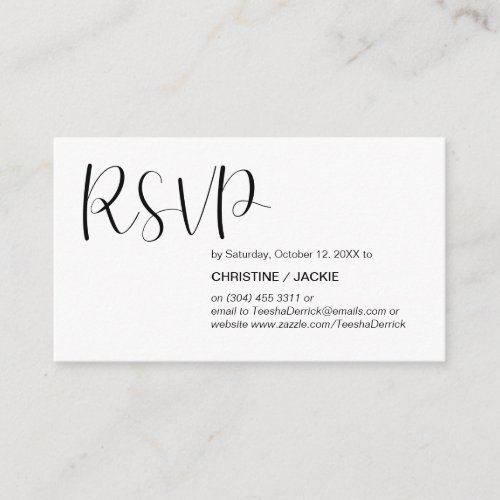 Modern Minimal Black Script RSVP respond Enclosure Card