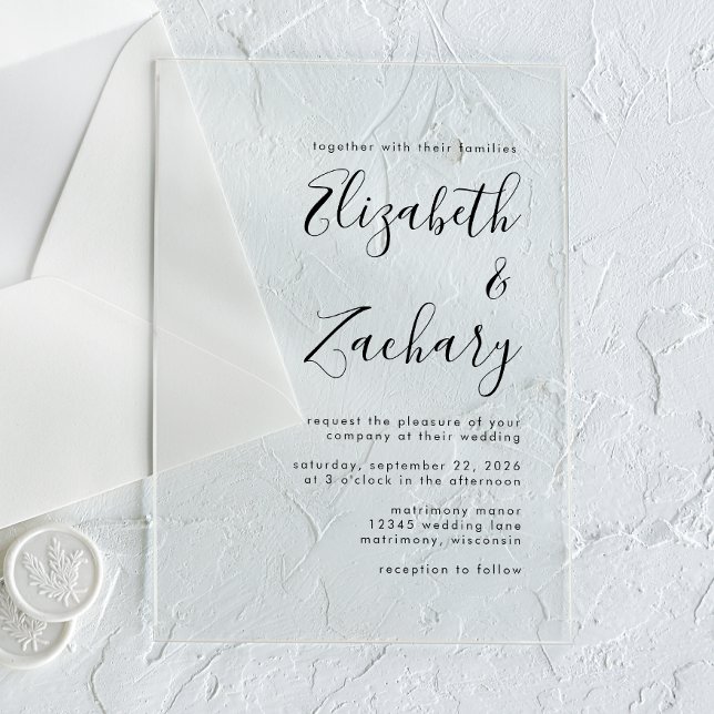Modern Minimal Black Script Wedding Acrylic Invitations (Creator Uploaded)