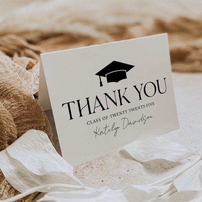 Modern Minimal Black Serif Graduation Thank You Card (Creator Uploaded)