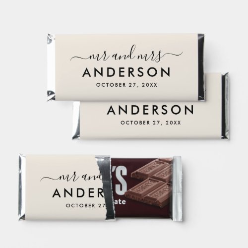 Modern Minimal Black Soft White Custom Mr and Mrs Hershey Bar Favors