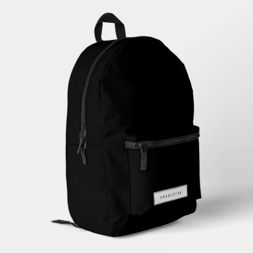 Modern Minimal Black Solid Color Custom Name Printed Backpack