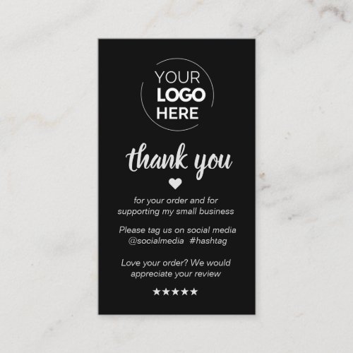 Modern Minimal Black Thank You Supporting Small Business Card